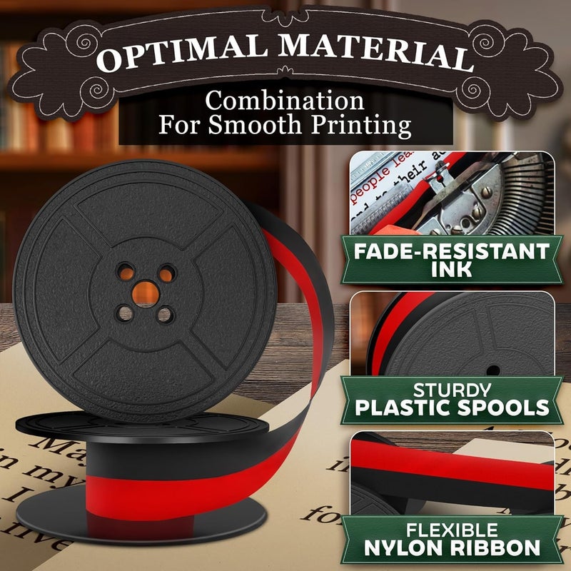 PIKTIME 4 Pcs Universal Typewriter Ribbon Pack – Black and Red Typewriter Ribbon – 0.2 Inch/5 mm Central Aperture, Durable Twin Spool Replacement for Clear Prints, Smooth Operation & Reliable Performance - Image 3